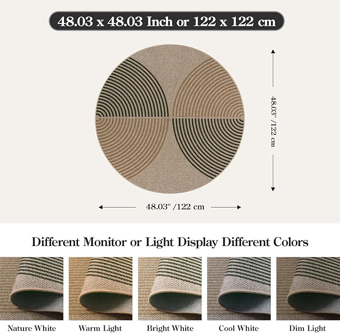 Lahome Enfys Modern Rainbow Round Entryway Rug 4ft, Circle Easy Jute Rug Washable Indoor Outdoor Patio Rug Farmhouse Front Door Mat, Contemporary Non Slip Round Carpet for Bedroom Kitchen