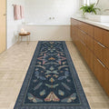 Vintage 2x6 Navy Blue Bathroom Rugs - Washable Insect Runners for Kitchen Floor, Hallway, Low Pile & Soft Non Slip Bedroom Carpet with Rubber Backing, Dark Retro Moth Decor