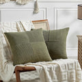 Fancy Homi 2 Packs Olive Green Euro Decorative Throw Pillow Covers 28x28 Inch Room Couch Bed, Rustic Farmhouse Boho Home Decor, Soft Corss Corduroy Patchwork Textured Cushion Case 71x71 cm