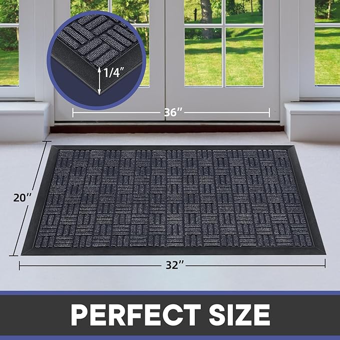 Mibao Front Door Mat, Heavy Duty Durable Welcome Mat for Outdoor Indoor, Dirt Trapper Waterproof Super Absorbent Door Mat for Entryway Outside Patio Porch,73" x 46", Navy