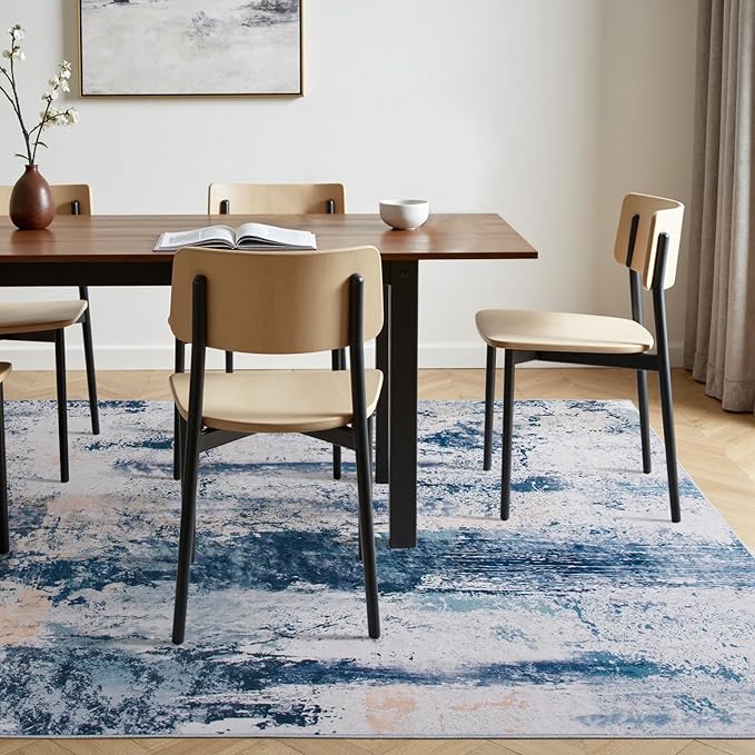 Toneed Abstract Area Rug Modern Washable Rug Soft Non Slip Rug Low Pile for Bedroom Living Room Dining Room Dusty Teal Grey 7x10 Feet