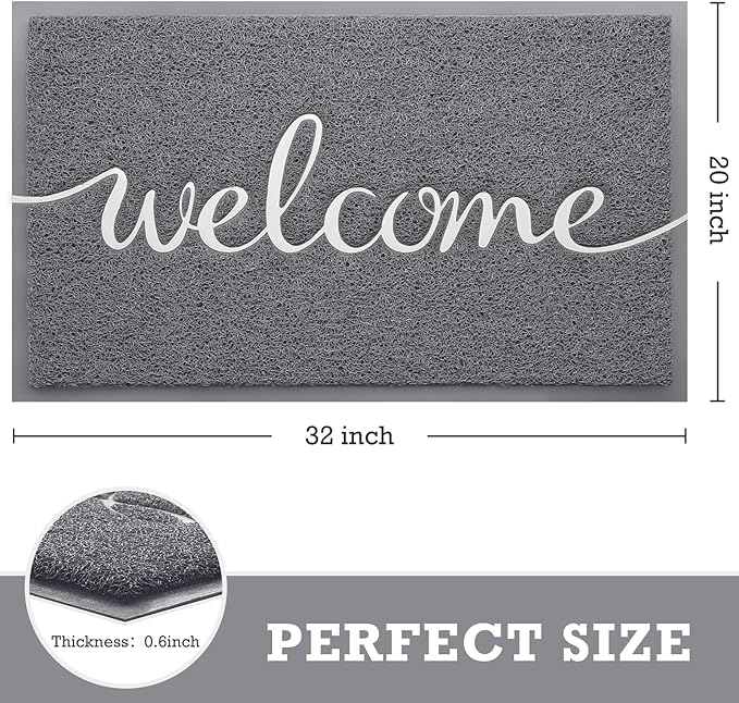 CozyBounty Door Mat Welcome Mats Outdoor Indoor Non-Slip Doormat for Entryway Low-Profile Floor Mat for Yard, Garage, High Traffic Areas (32"x20", Grey)