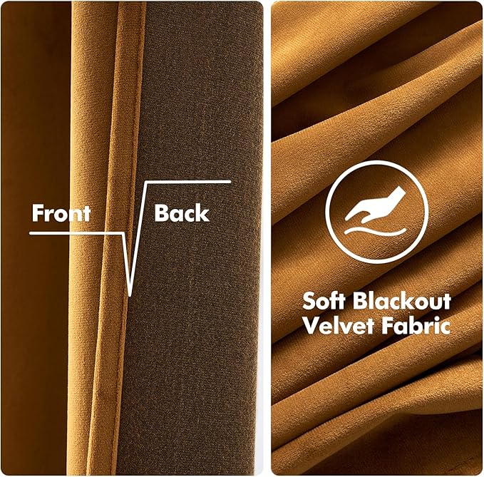 MIULEE Velvet Curtains Golden Brown Elegant Grommet Thermal Insulated Soundproof Room Darkening Curtain/Drapes for Classical Living Room Bedroom Decor 66 x 96 Inch Set of 2