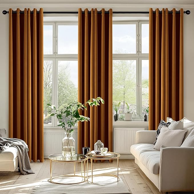 MIULEE Gold Brown Blackout Curtains for Bedroom Living Room 84 Inches Long 2 Panels, Thermal Insulated Room Darkening Drapes Solid Grommet Noise Reduction Light Blocking Window Treatments 40x84 inch