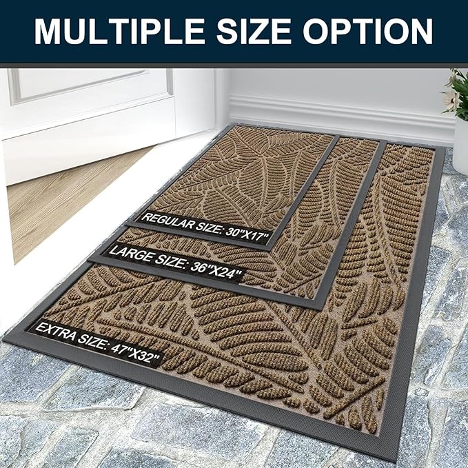Colorxy Waterproof Doormat, Sturdy Natural Rubber Front Indoor Mat, Non Slip Low Profile Indoor Outdoor Door Mats, Stain and Fade Resistant Floor Mat, Easy Clean Patio Entrance Mat, 30''x17'', Brown