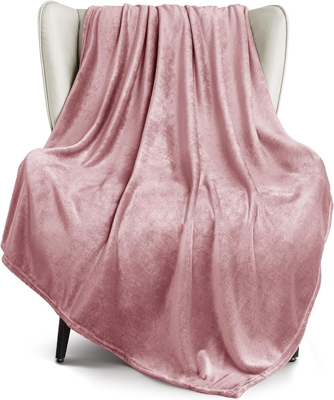 Exclusivo Mezcla Fleece Dusty Pink Throw Blanket for Couch, Sofa, Super Soft and Warm Blankets, All Season, Cozy, Plush, Lightweight, 50x60 Inches