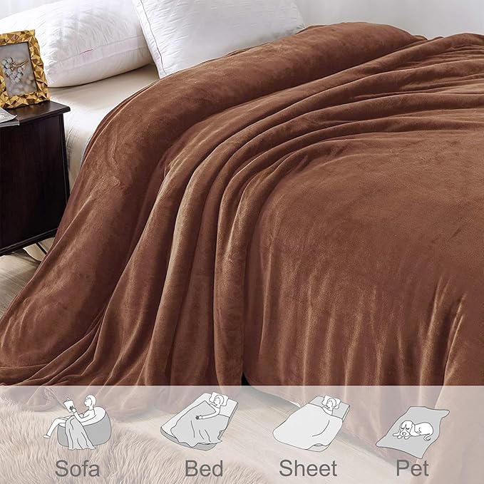 Exclusivo Mezcla Fleece Throw XL Blanket for Couch, Sofa, Super Soft and Warm Brown Blankets, All Season, Cozy, Plush, Lightweight, 50x70 Inches