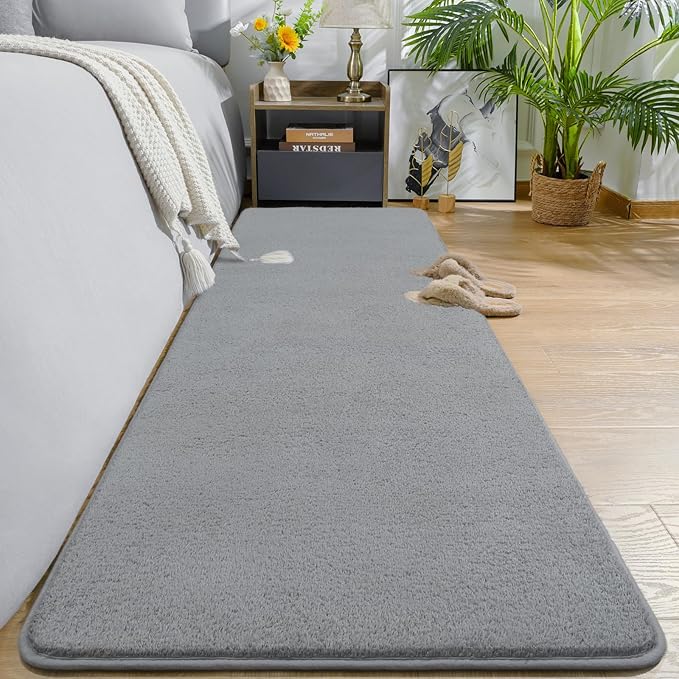 AROGAN 2x4 Feet Shag Runner Rug for Hallways, Washable Rugs with Memory Foam for Bedroom, Entryway Indoor Fluffy Throw Rug for Bedside Living Room Kids Girls Nursery Dorm Room Decor, Grey