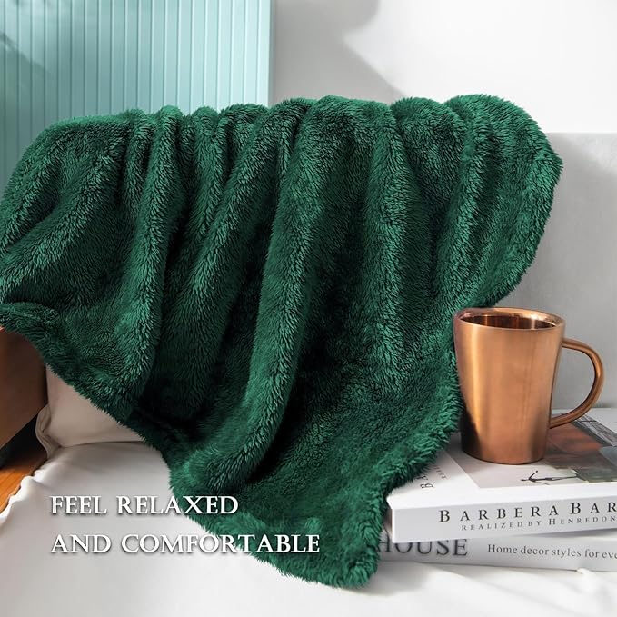 Exclusivo Mezcla Plush Fuzzy Fleece Throw Blanket Extra Large, Super Soft, Fluffy and Warm Blankets for Couch, Bed, All Season (Forest Green, 50x70 inches)
