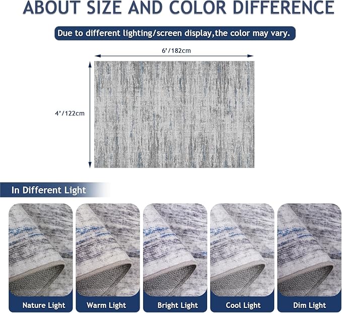 4x6 Rug - Stain Resistant Abstract Washable Rugs, Anti Slip Area Rugs for Living Room,Modern Low Pile Carpet with Rubber Backing Home Decor Small Area Rug