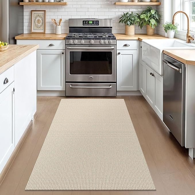 KOZYFLY Rugs for Entryway 3x5 ft Washable Area Rug Non Slip Rubber Backed Entry Rug Woven Indoor Door Mat Cotton Kitchen Rugs Floor Carpet for Entryway, Foyer, Backdoor, Ivory/Khaki