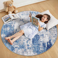 Washable Area Rugs 4ft Non-Slip Modern Abstract Soft for Living Room Entryway Bedroom Nursery, Print Pattern, Blue Grey Navy Gray