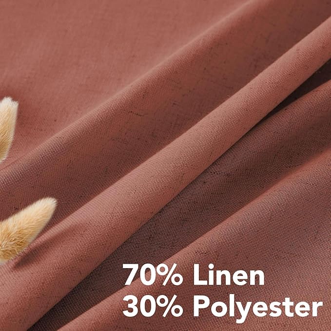 H.VERSAILTEX Living Room Linen Curtains Semi Sheer Curtains Nickel Grommet Curtain Energy Saving Light Filtering Window Treatments Panels for Bedroom, Rust, 2 Panels, 52 x 108 - Inch