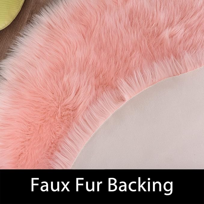 Latepis Round Pink Faux Sheepskin Fur Rug Circle Rugs 4ft Soft Fluffy Rugs for Bedroom Girls Living Room Rug for Dorm Floor Luxury Home Decor