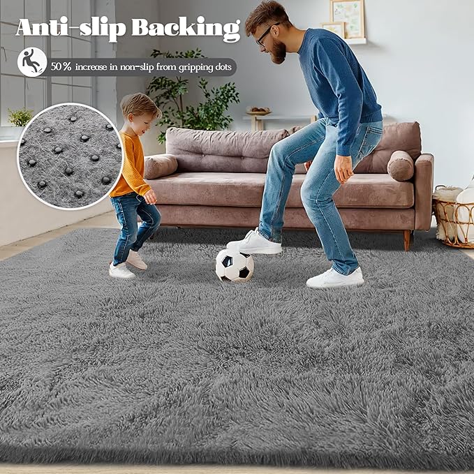 8x10 Area Rugs for Living Room: Fluffy Shag Soft Washable Rug Large Fuzzy Plush Indoor Carpet for Bedroom Nursery Playroom Kids Girls Boys Room (Grey, 8'x10')