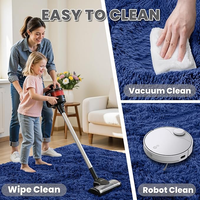 8x10 Area Rugs for Living Room Rug: Soft Fluffy Shag Navy Blue Rugs for Bedroom, Non-Slip Large Fuzzy Plush Rug Indoor Floor Carpet for Nursery Kids Boys Girls Room, Dorms, Playroom, Modern Home Decor