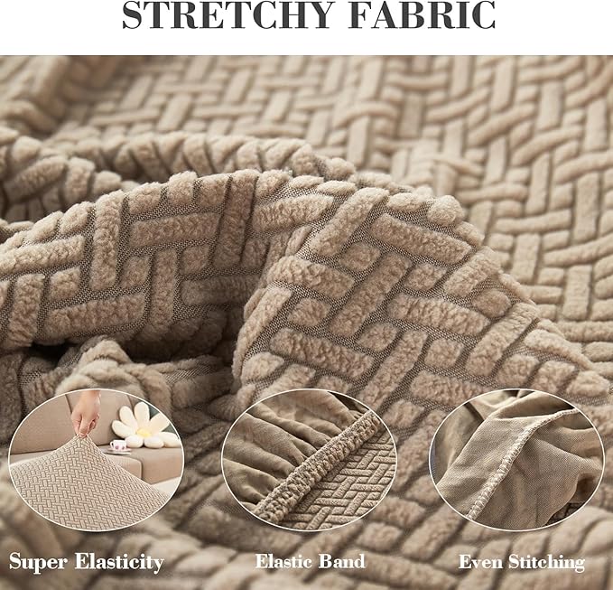 Couch Covers for 2 Cushion Sofa Pet Friendly Couch Cushion Covers Universal Sofa Covers Washable Stretch Slipcovers for Sectional Sofa (Texture Light Coffee,Large Double Seat Cover)