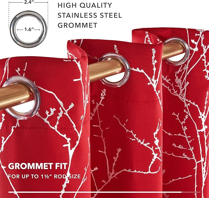 Deconovo Christmas Red Curtains, Blackout Drape, Soundproof Curtain, Silver Print, 52 x 108 Inch Long, 2 Panels, Machine Washable Window Panel for Living Room Bedroom Festival Party Decoration Kitchen