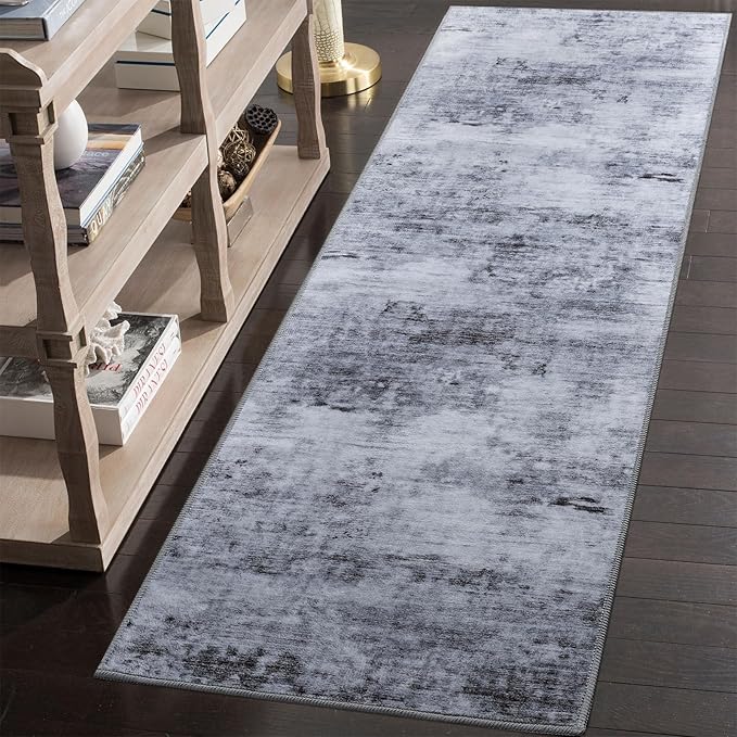 Toneed Entryway Runner Rug 2x8 for Hallway Kitchen, Washable Non-Slip Rug Runner for Indoor Entrance, Laundry Room, Bedroom, Low Pile, Abstract Grey