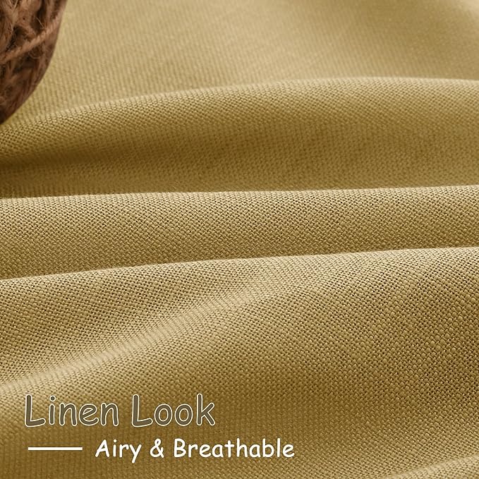 Nanspring Gold Linen Curtains Semi Sheer Gold 96 Inches Long 2 Panels Set for Living Room Back Tab Rod Pocket Light Filtering Drape for Bedroom Modern Farmhouse Coastal Decor Protect Privacy 52x96