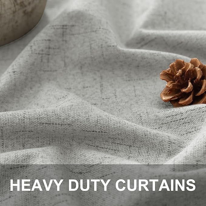 Gray Room Darkening Curtains 96 Inches Long for Living Room 2 Panels Faux Linen Back Tab Pleated Puddle Length Thermal Insulated Medium Gray Light Weight Blackout Curtains for Bedroom 8ft Light Grey