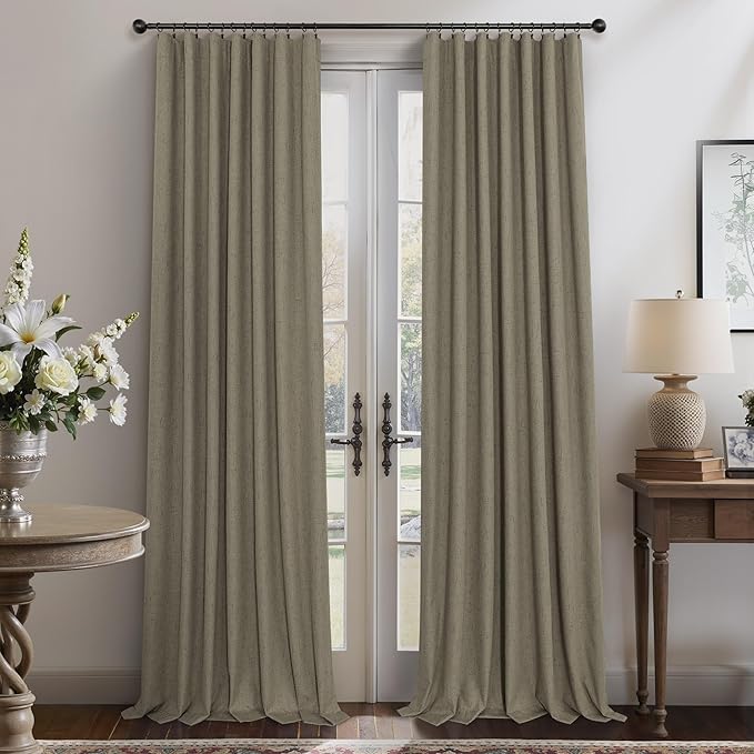 Pitalk Living Room Curtains 102 Inches Long for 103 Inch Tall Window Drape 100% Blackout Curtains for Bedroom Cold Weather Thermal Insulated Noise Reduction Curtain Farmhouse Style 2 Panels Dark Taupe