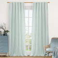 LAMIT Linen Sheer Curtains 84 inch for Living Room, Linen Textured Light Filtering Drapes Rod Pocket Boho Privacy Panels for Farmhouse/Bedroom, 2 Panels, 52 x 84 Inch, Light Blue