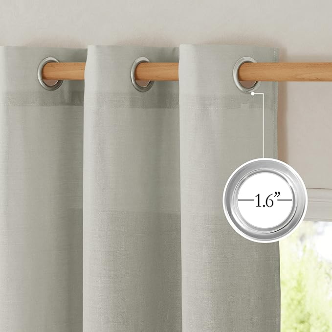 NICETOWN Thick Linen Gray Curtains for Bedroom, Grommet Privacy Added with Light Through Semitransparent Linen Weave Window Drapes for Kids Room/Living Room, W55 x L90, 2 Pieces