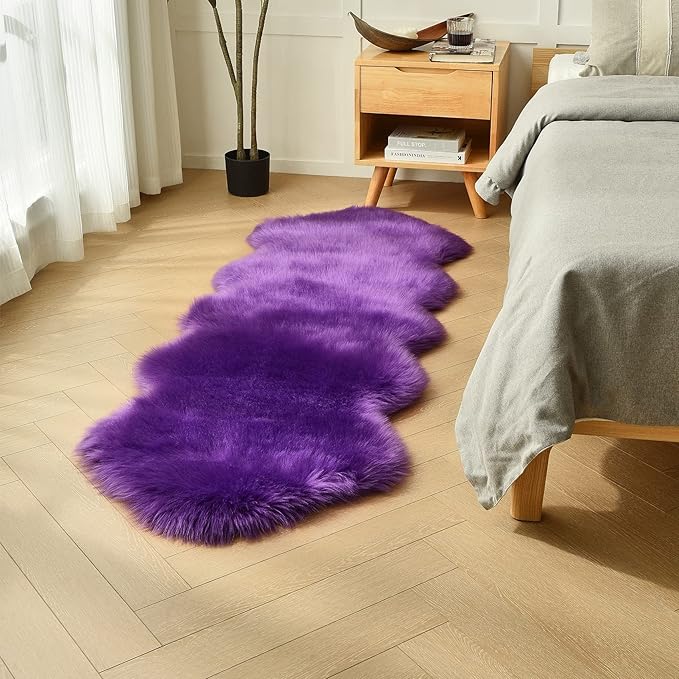 duduta Purple Faux Sheepskin Runner Rugs 2x6 ft, Fluffy Fur Sofa Couch Covers Shag Rug for Bedroom Living Room Hallway Home Decor Non Slip