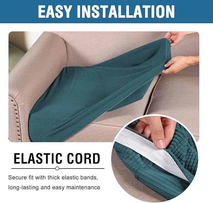 H.VERSAILTEX Super Stretch Couch Cushion Covers Sofa Cushion Slipcovers Jacquard Fabric Individual Seat Couch Slipcover Sets for Pets with Elastic Bottom(3 Packs Cushion Sofa Covers, Deep Teal)