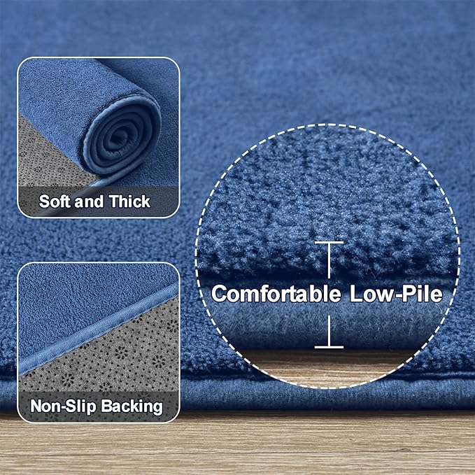 Amearea Blue Round Area Rugs 5ft Washable Circle Rugs for Bedroom Living Room, Fluffy Indoor Thickened Memory Foam Rug, Non Slip Minimalist Circular Carpet for Kids Boys Girls Dorm Nursery Room Decor