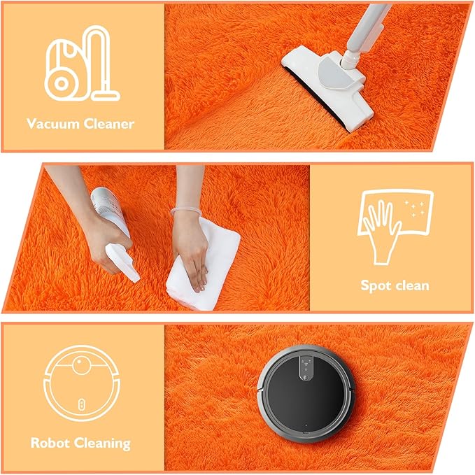 Orange Fluffy Round Rug,Soft Area Rugs for Girls Room,Shaggy Rugs 3'X3' for Living Room,Non Slip Circle Rug for Kids Bedroom,Shag Plush Nursery Carpets,Fuzzy Plush Rug for Dorm,Cute Room Decor Carpet