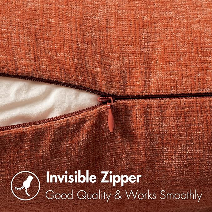 MIULEE Pack of 2 Rust Throw Pillow Covers 20x20 Inch Soft Chenille Pillow Covers for Sofa Living Room Couch Solid Dyed Cases