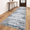 Lansny Modern Abstract Runner Rug 3x10, Black Grey White Washable Kitchen Runner Non-Slip Soft Hallway Rug Runner Thin Print Faux Wool Carpet for Entryway Bedroom Laundry Room Indoor Home Office Decor