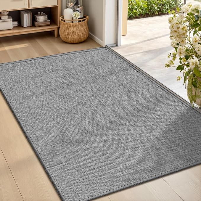 LEKEEPGO Ultra Thin Indoor Door Mat 24"x36", Low-Profile Door Mat Indoor Entrance, Non Slip Rubber Backing Inside Doormat Washable Welcome Front Entryway Dirt Trapper Entry Mat, Grey