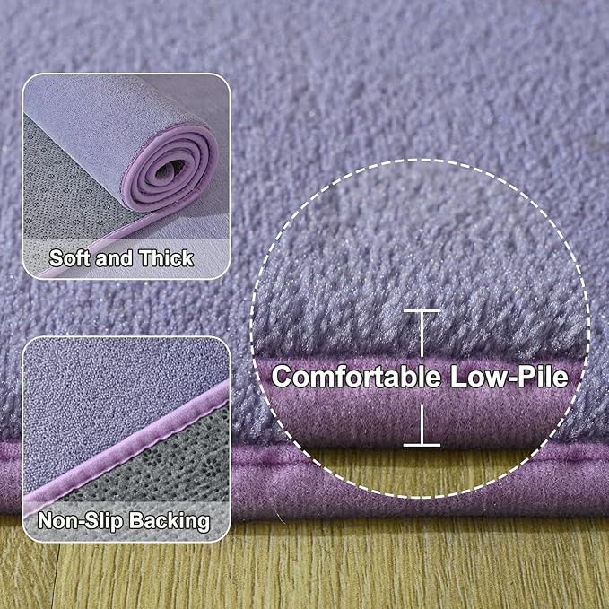 Amearea Modern Area Rugs for Bedroom Living Room, 4x6 Feet Purple Thickened Memory Foam Rug, Fluffy Indoor Washable Rugs Non Slip Minimalist Carpet for Kids Boys Girls Dorm Nursery Room Decor