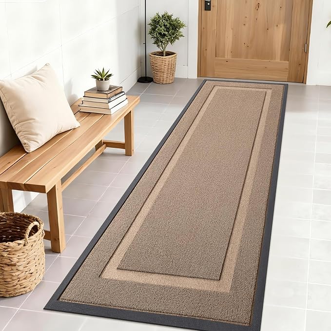 OLANLY Front Door Mat Indoor Outdoor Entrance, Waterproof All-Season, All-Weather Doormat, Sturdy Natural Rubber, Low Profile, Easy Clean Patio Porch Entryway Mat, 71x23, Mocha