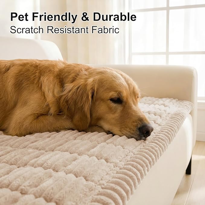Smiry Couch Cover for Dogs Washable, Non Slip Fuzzy Pet Couch Covers for 3 Cushion Sofa Pet Friendly, Thick Soft Sofa Slipcovers Cushion Protector (Apricot, 27.6" x 70.9")