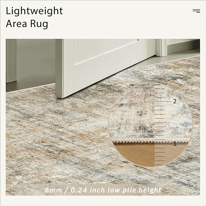 Abstract Rug 5x7 Machine Washable Area Indoor Orange Low Pile Non-Slip Foldable Thin Accent Rugs for Bedroom Living Room Dining Room