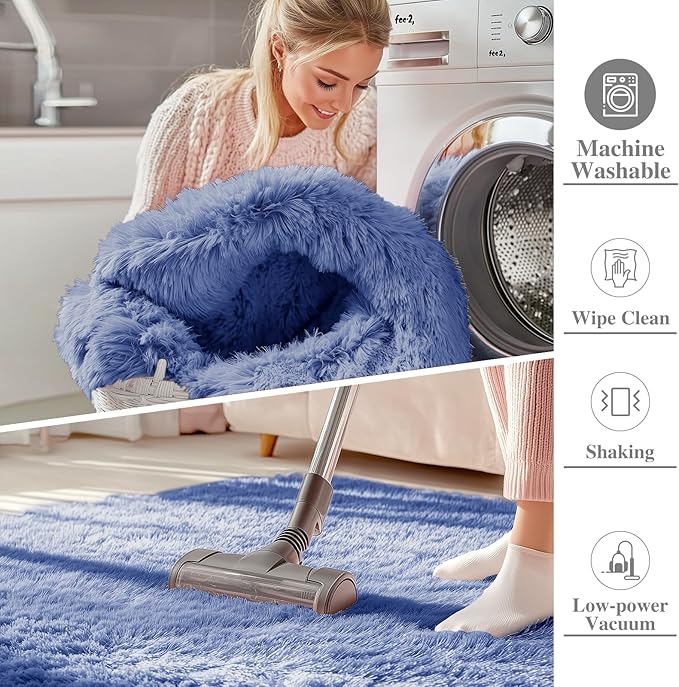 OLANLY 5x7 Machine Washable Large Area Rugs for Living Room, Bedroom, Soft Fluffy Shaggy Bedside Rug, Indoor Floor Carpet for Kids Girls and Boys, Dorms, Nursery, Home Decor Aesthetic, Denim Blue