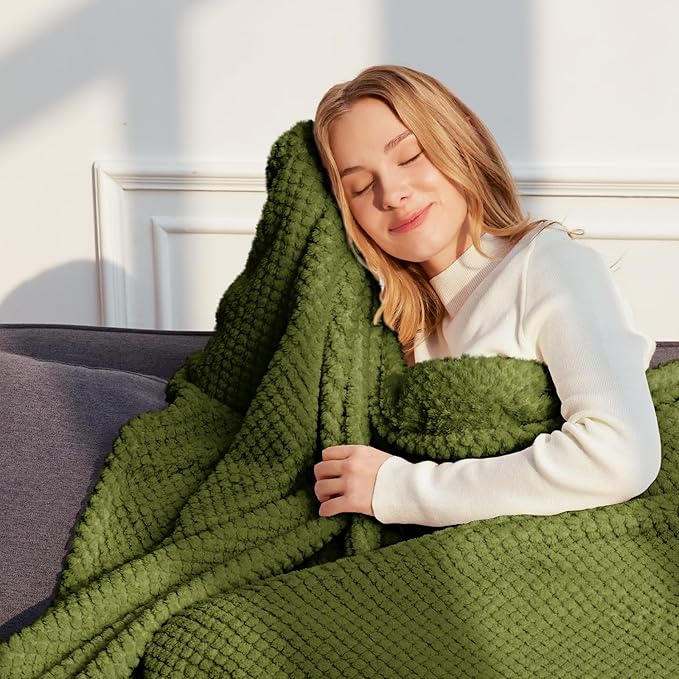Whale Flotilla Extra Large Fuzzy Fleece Throw Blanket for Couch, 50x70 Inch Fluffy Warm Soft Jacquard Blankets for All Season, Lightweight and Cozy, Olive