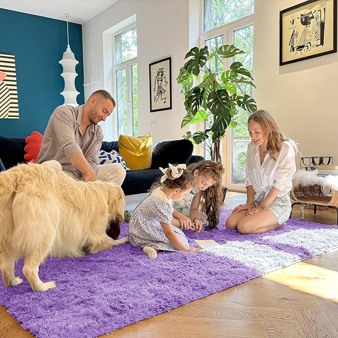 OLANLY 2x6 Machine Washable Runner Rugs for Hallway, Soft Fluffy Shaggy Bedside Rugs for Bedroom, Living Room, Indoor Floor Carpet for Kids Girls and Boys, Nursery Rooms, Home Decor Aesthetic, Purple