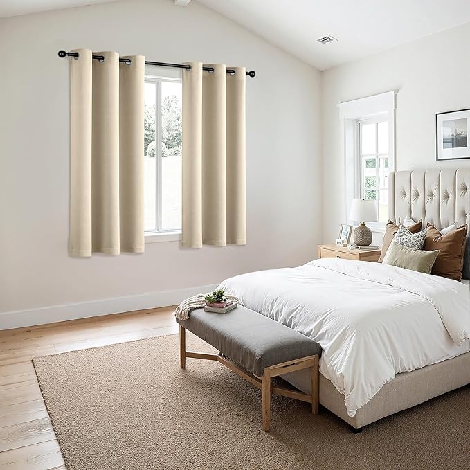 MIULEE Cream Beige Blackout Curtains for Bedroom Living Room 63 Inches Long 2 panels, Thermal Insulated Room Darkening Drapes Solid Grommet Top Noise Reducing Light Blocking Window Curtains 40x63 Inch