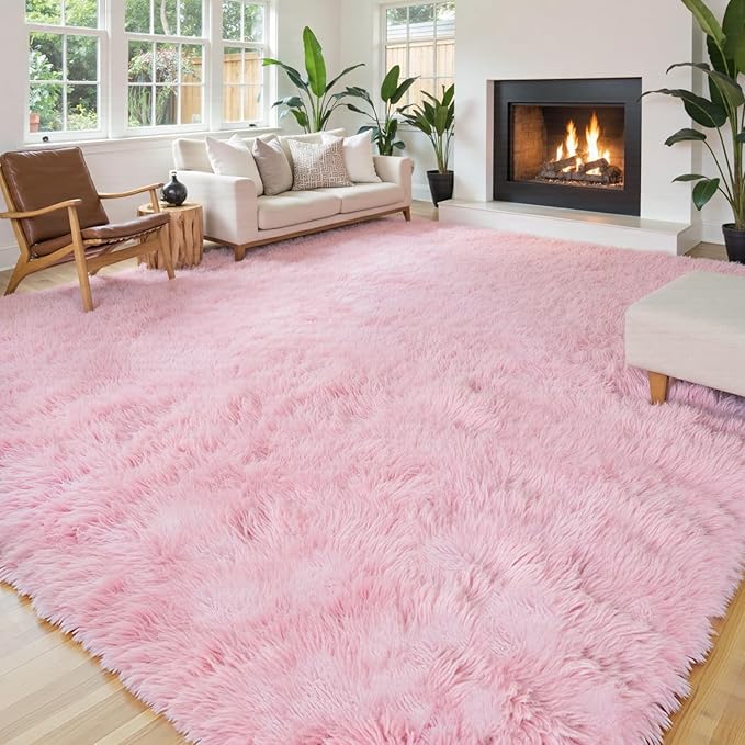 Rugs for Living Room 8x10, Alfombras para Salas Fluffy Shag Large Fuzzy Plush Soft Area Rug, Shaggy Carpets for Bedroom, Kids Boys Girls Home Decor Aesthetic(8 x 10, Pink)