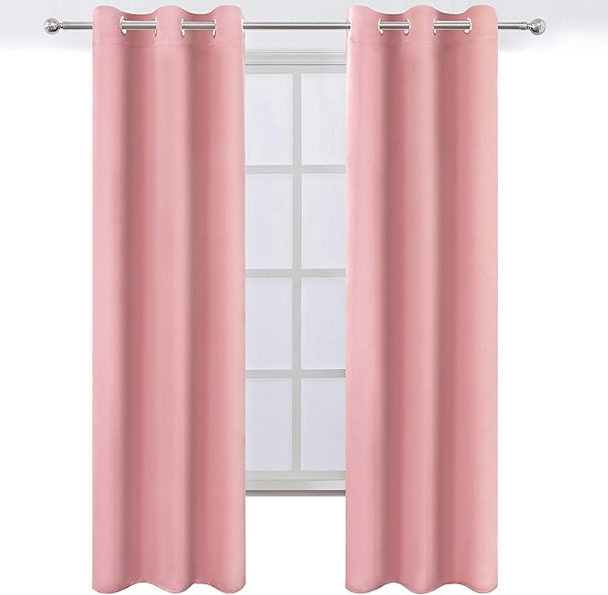 LEMOMO Pink Blackout Curtains 34 x 84 Inch Length/Set of 2 Curtain Panels/Thermal Insulated Room Darkening Blackout Curtains for Bedroom