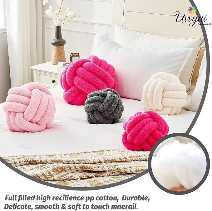 Uvvyui Knot Pillow Ball, Soft Home Decorative Pillows, Round Throw Pillow, Handmade Knotted Plush Pillow, Round Boucle Pillow Cushion (11 Inches Dark Gray)