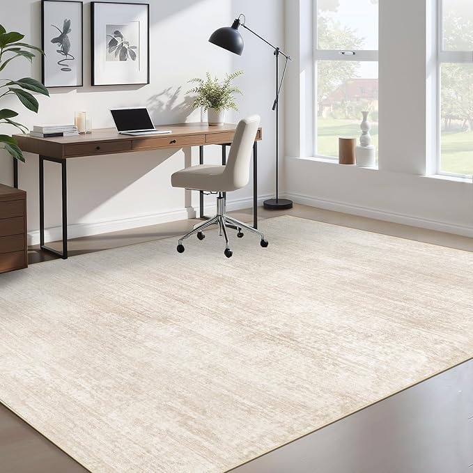 Area Rugs 6x9 for Living Room: Washable Rug Modern Abstract Neutral Soft Non-Slip Low-Pile Indoor Carpet for Bedroom Dining Room Playroom Home Office (Beige, 6'x9')