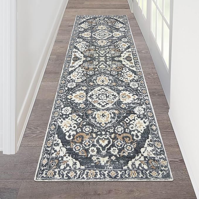 HEBE Hallway Runner Rug 2'x6' Washable Vintage Distressed Area Rugs Non Slip Laundry Rug Runner Boho Floor Carpet Runners for Hallways Entryway Laundry Room Kitchen Bathroom