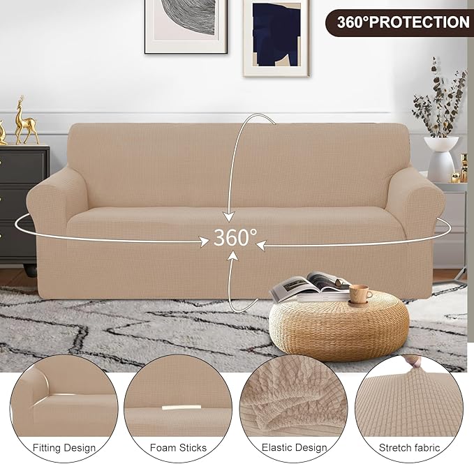 U-NICE HOME Stretch Couch Cover Sofa Cover Sofa Slipcover Furniture Protector for 4 Cushion Couch Sofa Pet Friendly(Oversized Sofa, Camel)