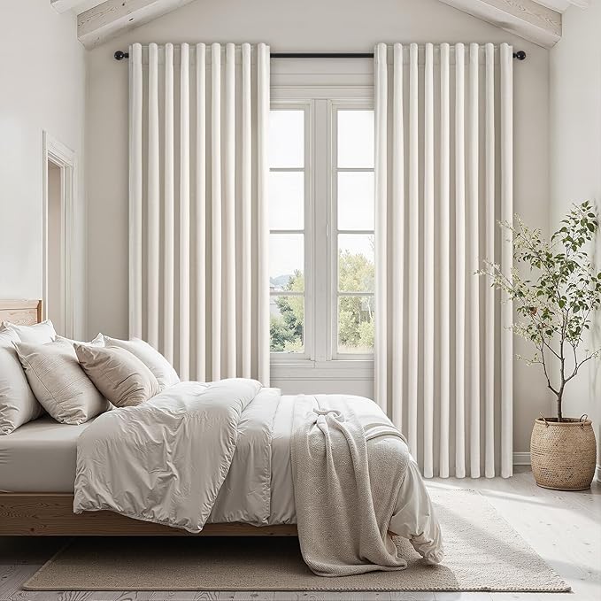100% Blackout Curtains 70 Inch Wide 90 Inch Long for Living Room Sliding Glass Door Back Tab Pleated Farmhouse Natural Birch Boho Bedroom Heavy Insulated Large Window Drapes (70" Wx90"Lx2Panels)